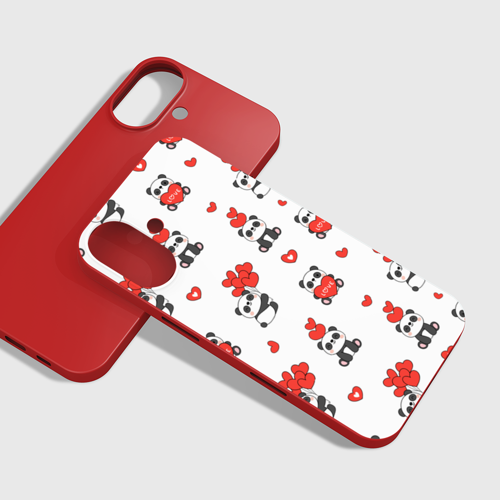 Cute Panda Valentines Day Love Heart Pattern Design iPhone 16 Plus Case