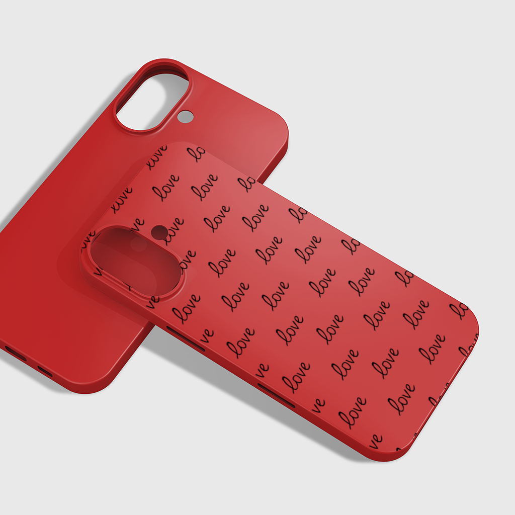 Minimal Black and White Love Text Pattern Design iPhone 16 Plus Case