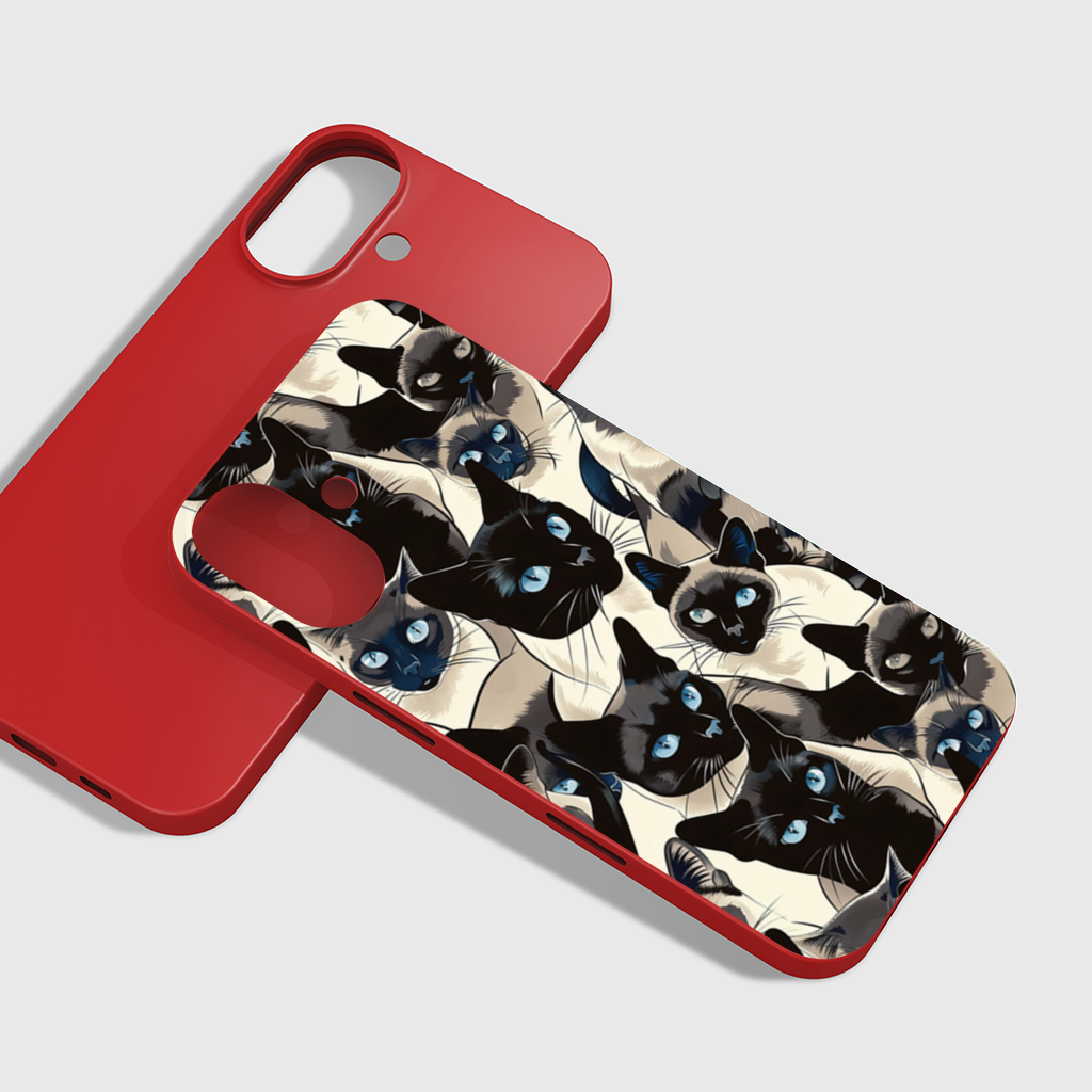 Blue Eyed Siamese Cat Elegant Illustration Pattern iPhone 16 Plus Case