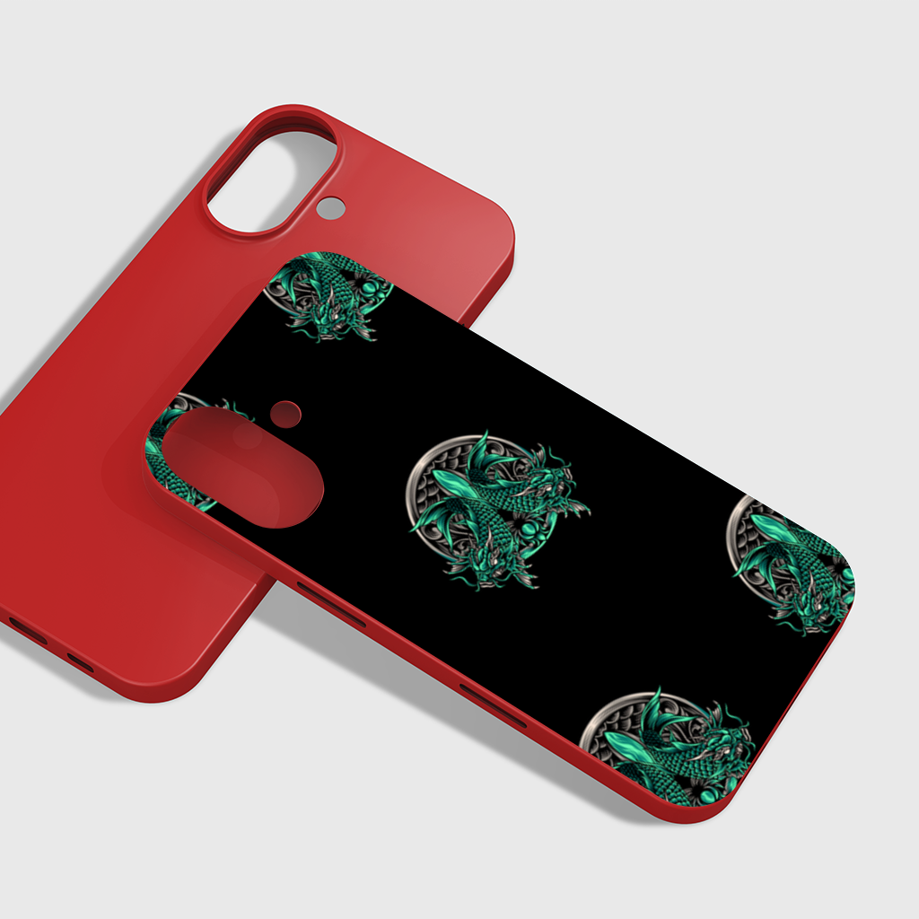 Turquoise Twin Dragon Emblem Design iPhone 16 Plus Case