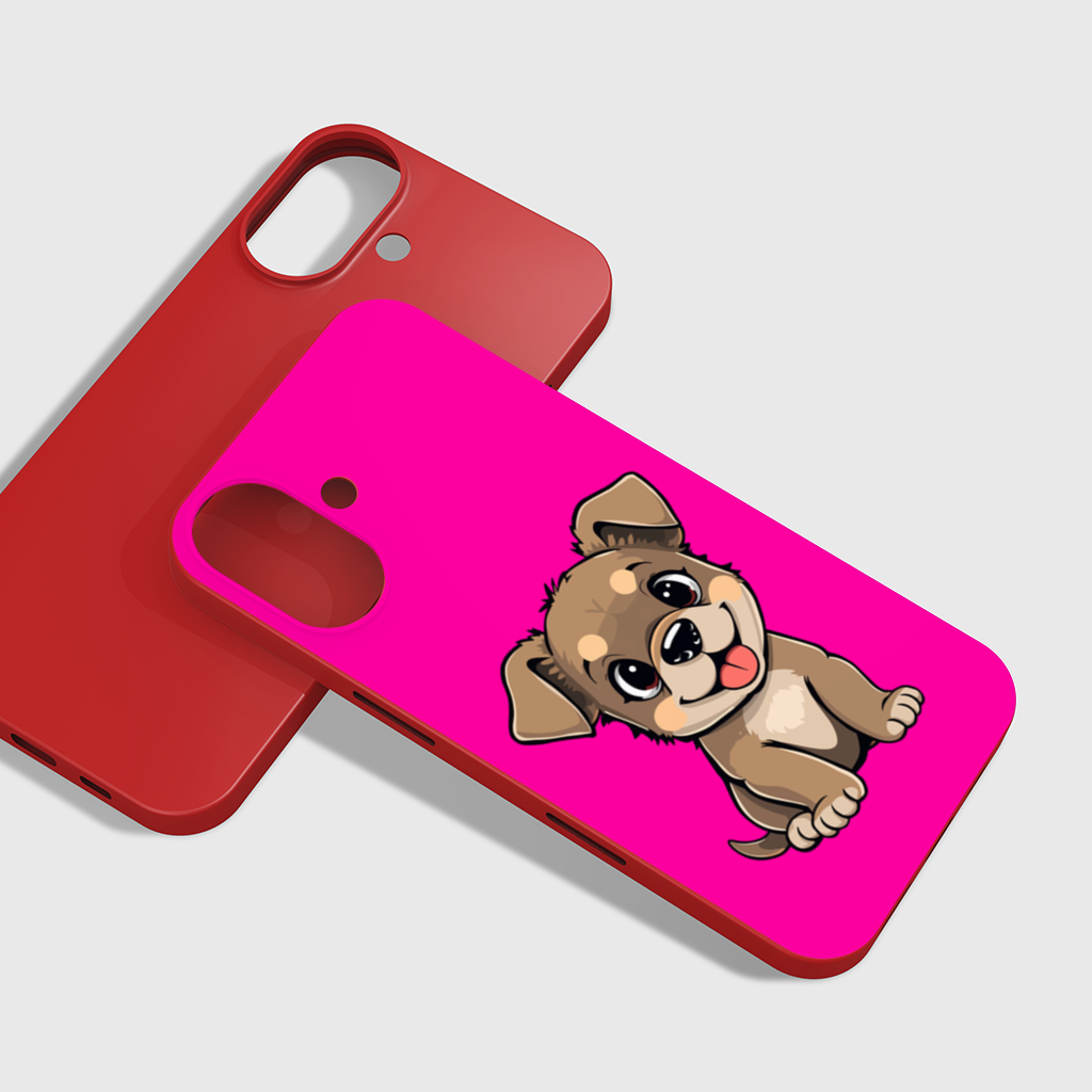 Cute Dog Illustration on Pink Background iPhone 16 Plus Case