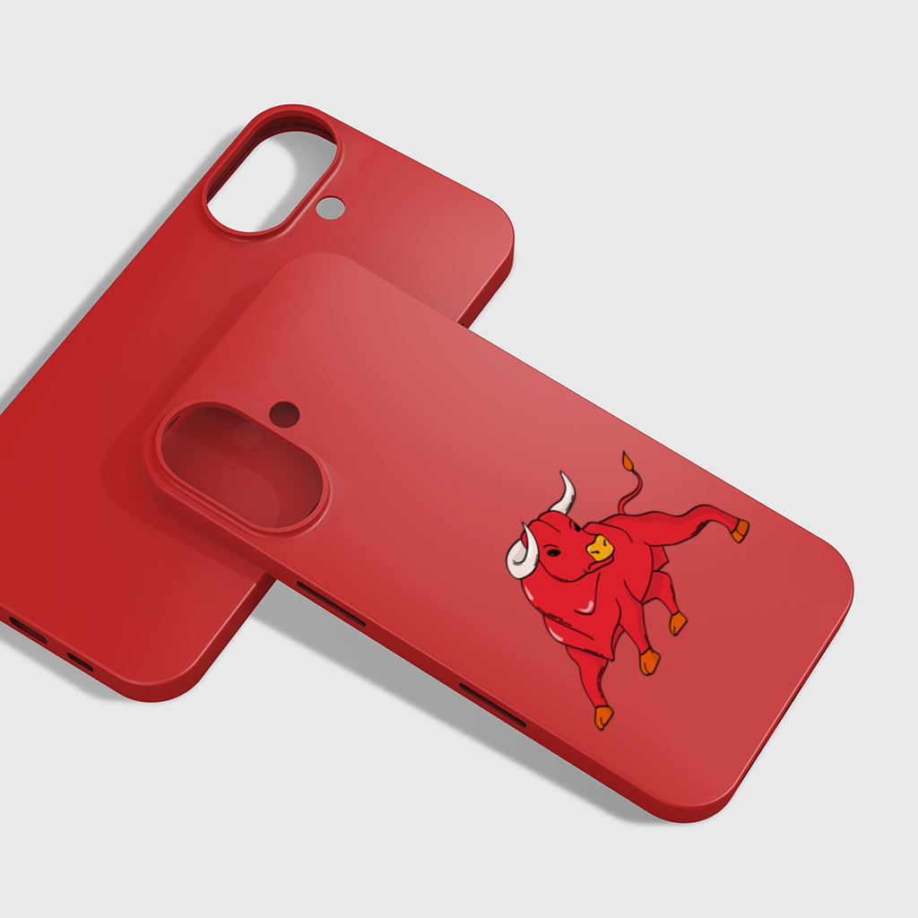 İspanyol Boğası Kırmızı Matador Tarzı Güçlü Boğa İllüstrasyonu iPhone 16 Plus Kılıfı
