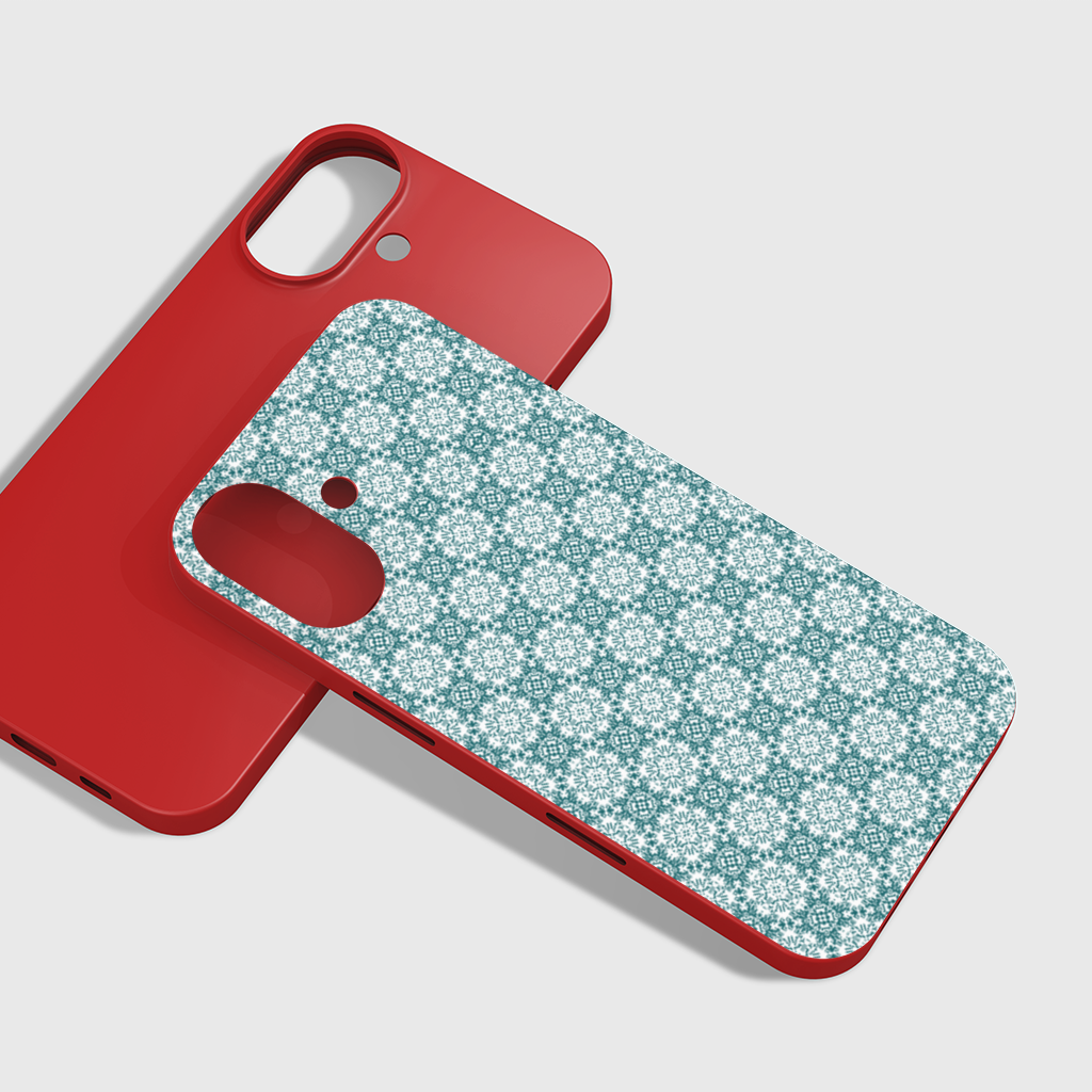Blue Pixelated Geometric Ornament Pattern iPhone 16 Plus Case