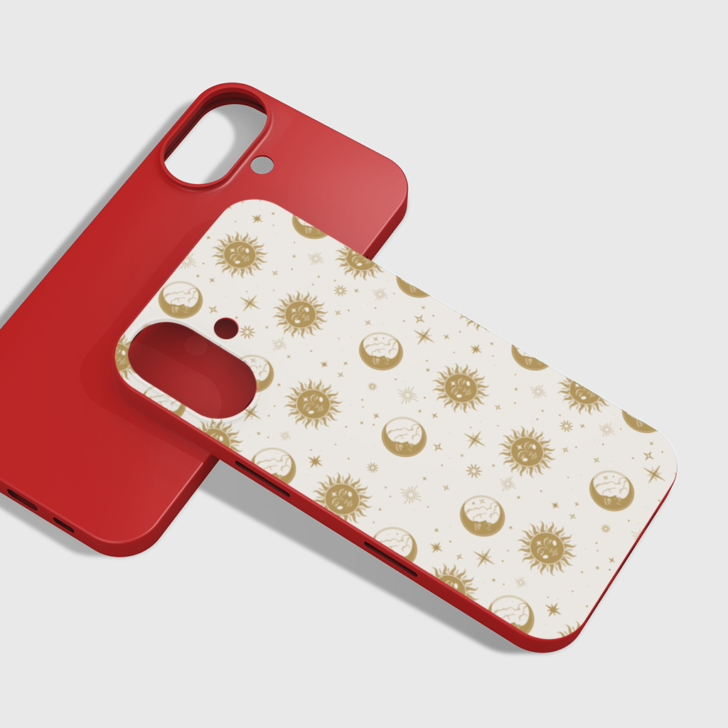 Golden Sun and Moon Mystical Pattern iPhone 16 Plus Case
