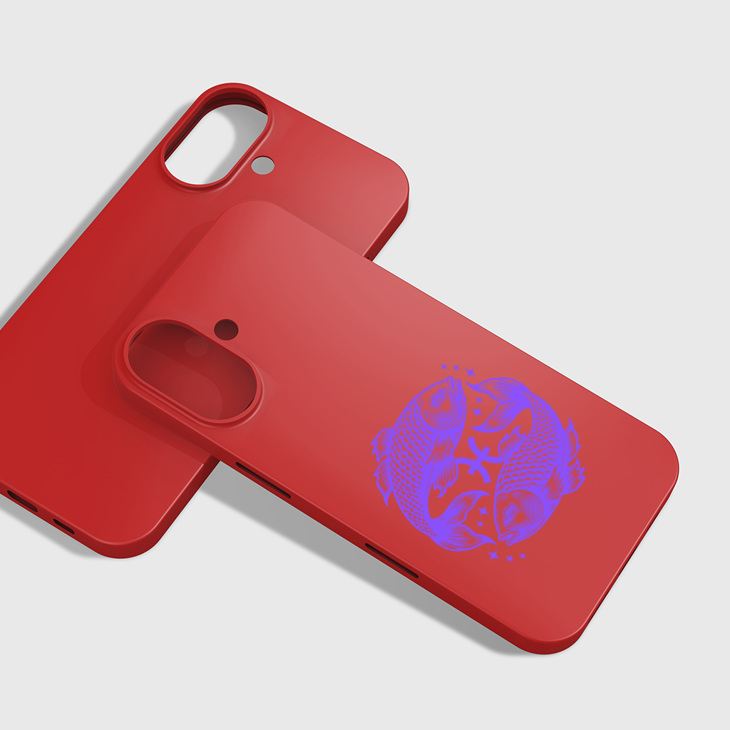Pisces Zodiac Symbol with Purple Fish Art iPhone 16 Plus Case