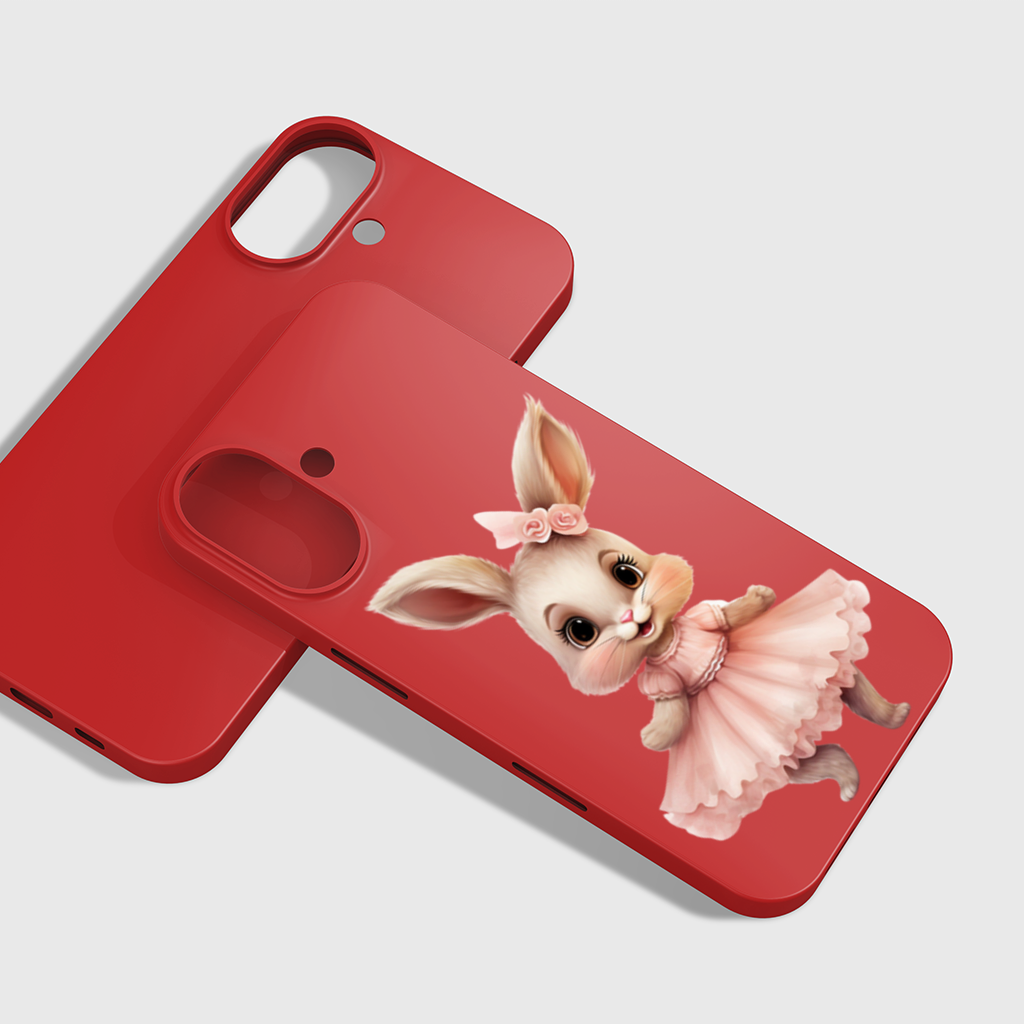Pembe Elbiseli Güllü Tavşan iPhone 16 Plus Kılıfı