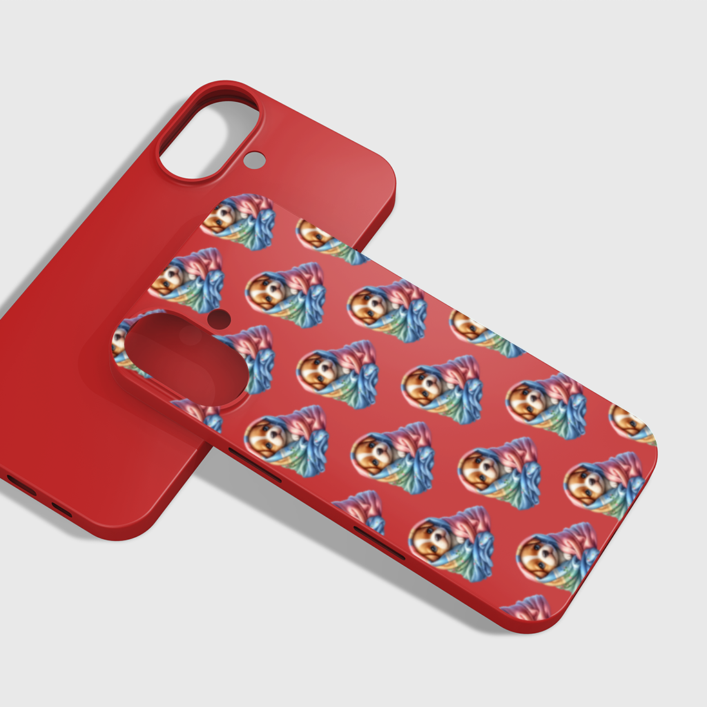 Cute Puppy Wrapped in Pastel Blanket iPhone 16 Plus Case