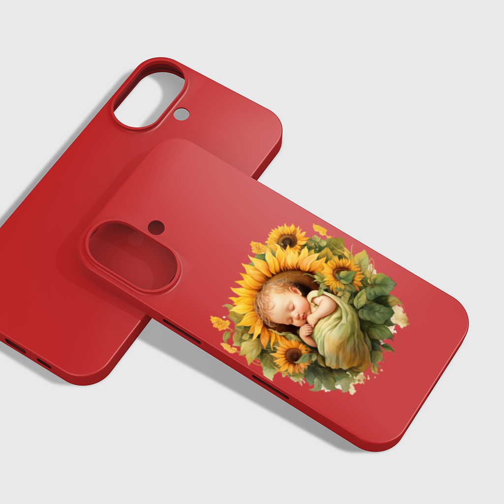 Ayçiçeği İçinde Uyuyan Bebek iPhone 16 Plus Kılıfı