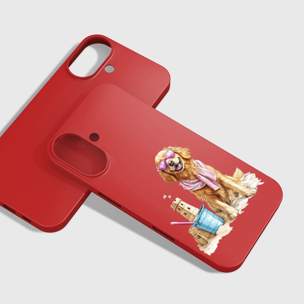 Beach Golden Retriever Pink Sunglasses iPhone 16 Plus Case