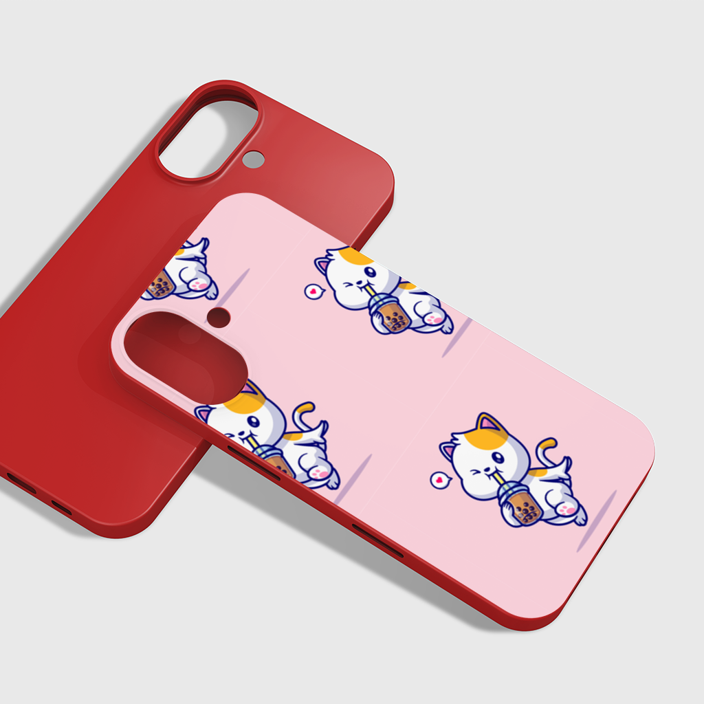 Kawaii Cat Drinking Boba Tea iPhone 16 Plus Case