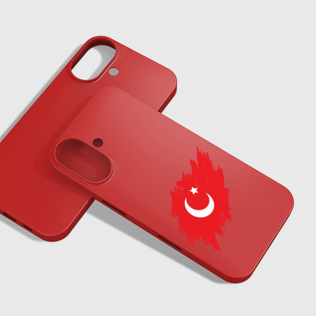Brushstroke Turkish Flag Crescent Moon iPhone 16 Plus Case