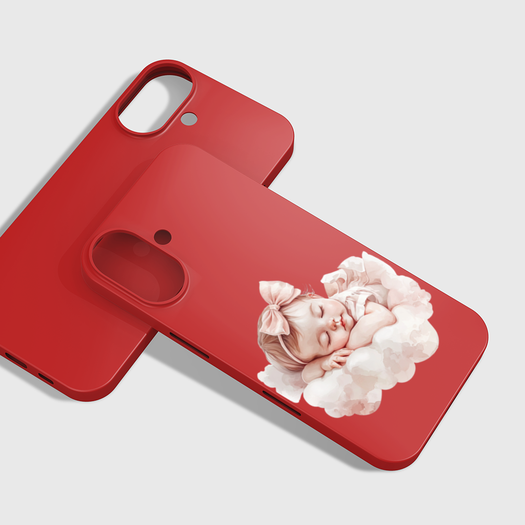 Pembe Kurdeleli Uyuyan Kız Bebek iPhone 16 Plus Kılıfı
