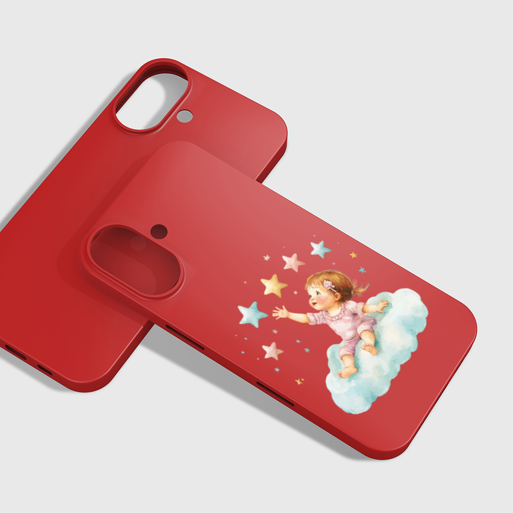 Baby Girl Reaching for Stars on a Cloud iPhone 16 Plus Case