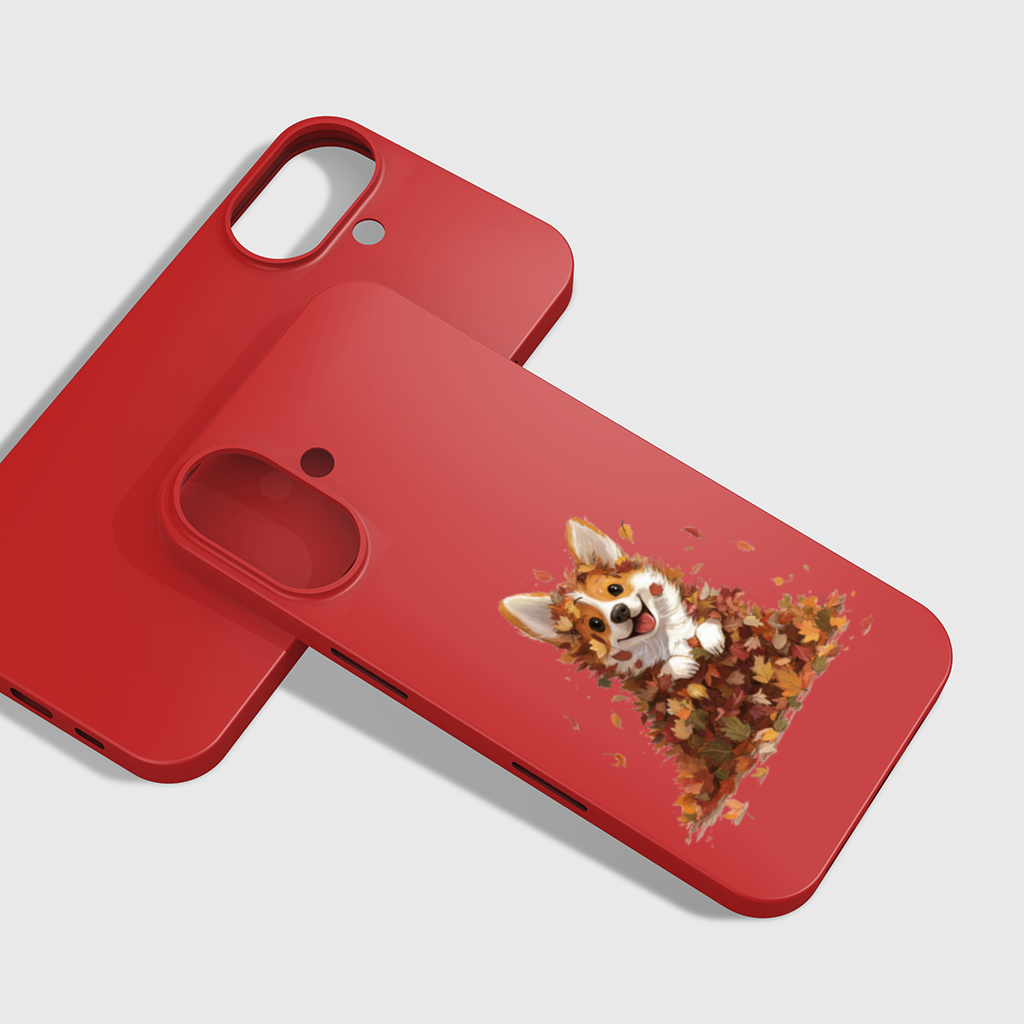 Happy Corgi Puppy in Fall Leaves iPhone 16 Plus Case