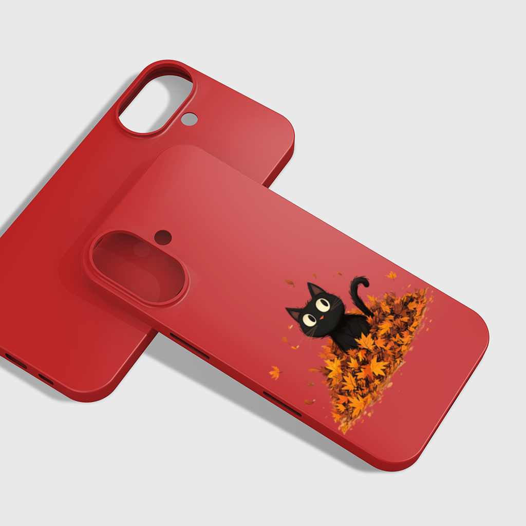 Cute Black Cat in Autumn Leaves iPhone 16 Plus Case
