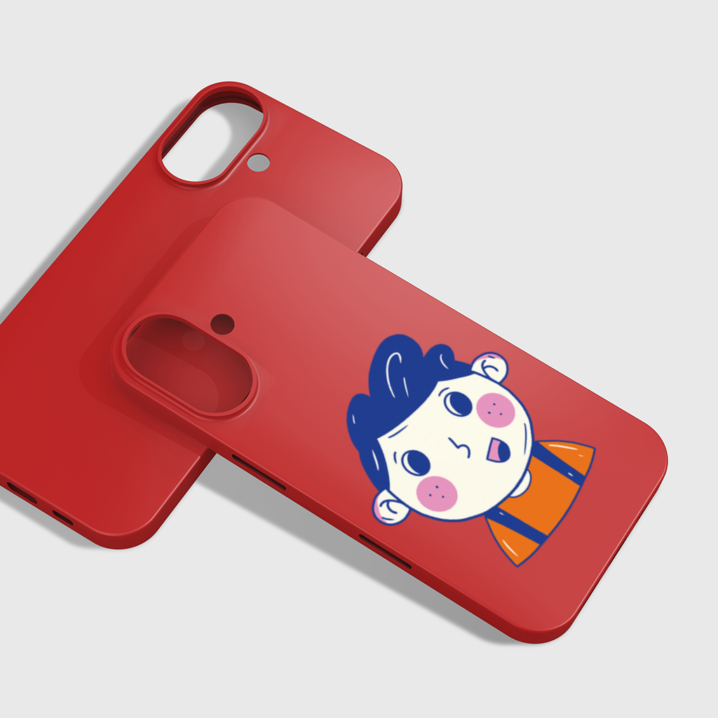 Cute Smiling Boy with Blue Hair iPhone 16 Plus Case