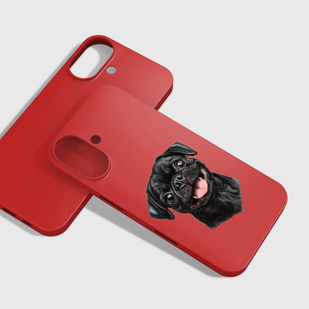 Happy Black Pug Face iPhone 16 Plus Case