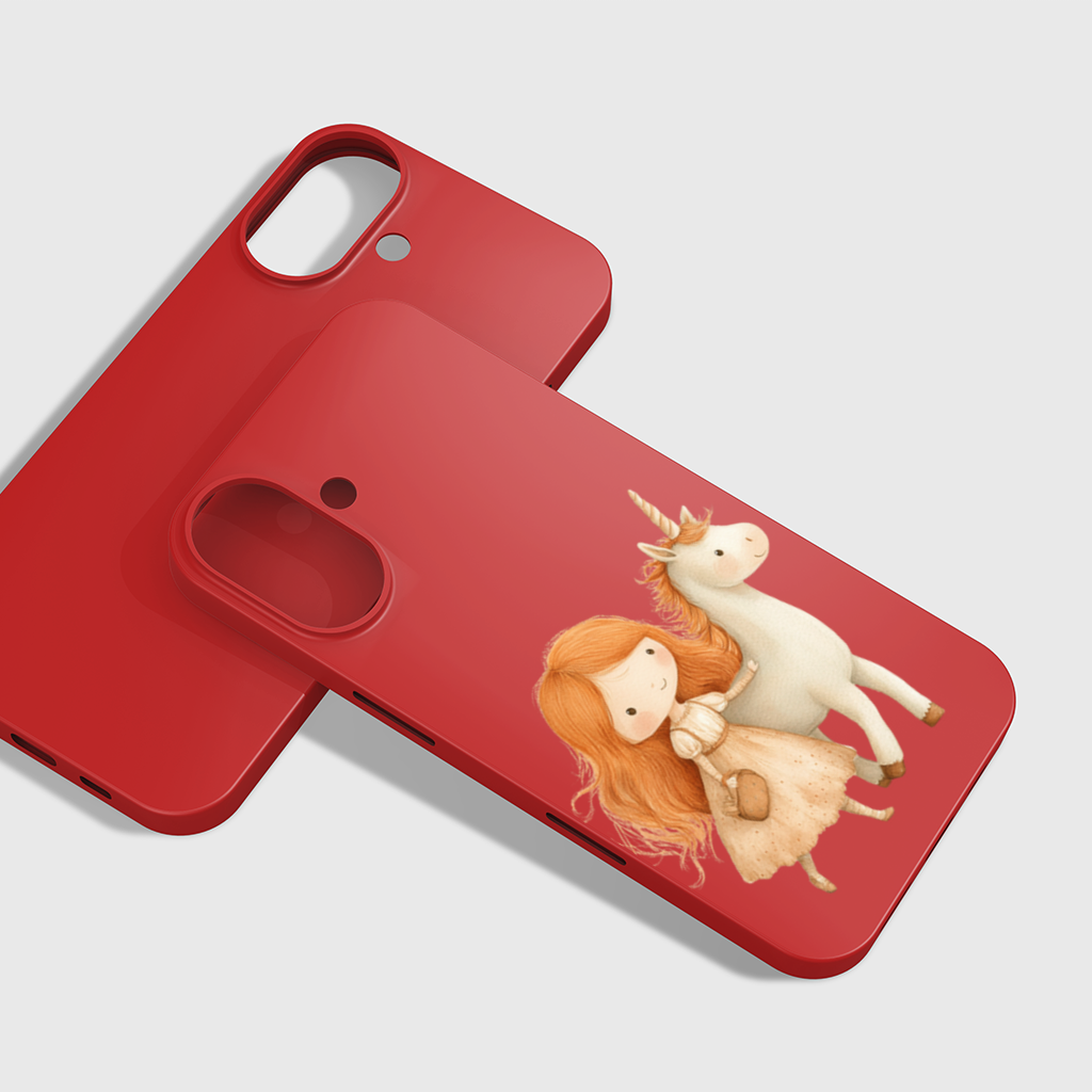 Ginger Girl with Whimsical White Unicorn iPhone 16 Plus Case