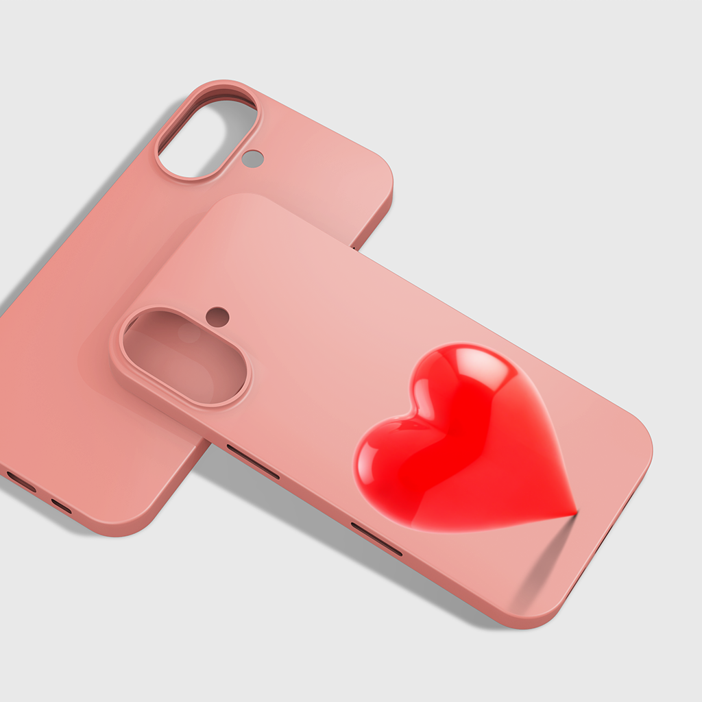Parlak Kırmızı 3D Kalp iPhone 16 Plus Kılıfı