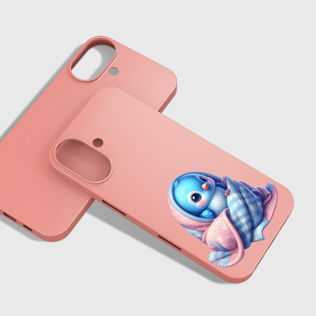 Battaniyeye Sarılı Mavi Yavru Kuş iPhone 16 Plus Kılıfı