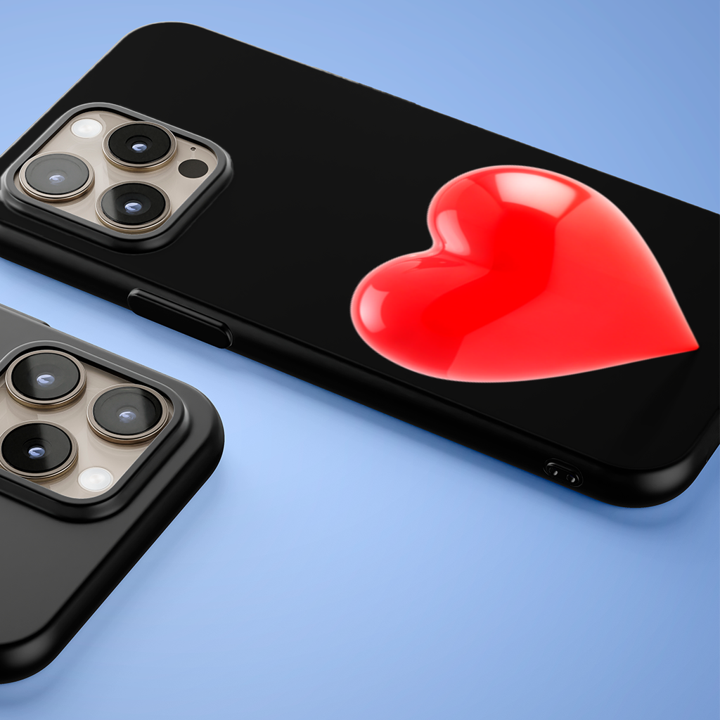 Glossy Red 3D Heart iPhone 15 Pro Max Case