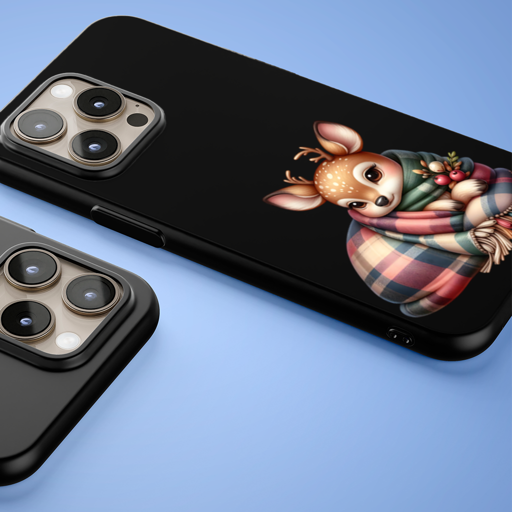 Kawaii Baby Deer with Plaid Scarf iPhone 15 Pro Max Case