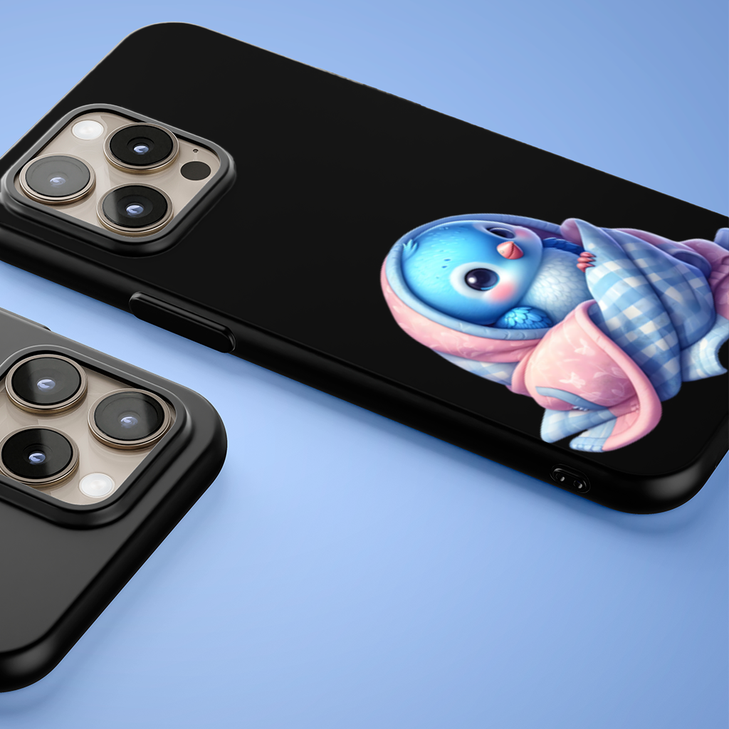 Kawaii Blue Bird in Blanket iPhone 15 Pro Max Case