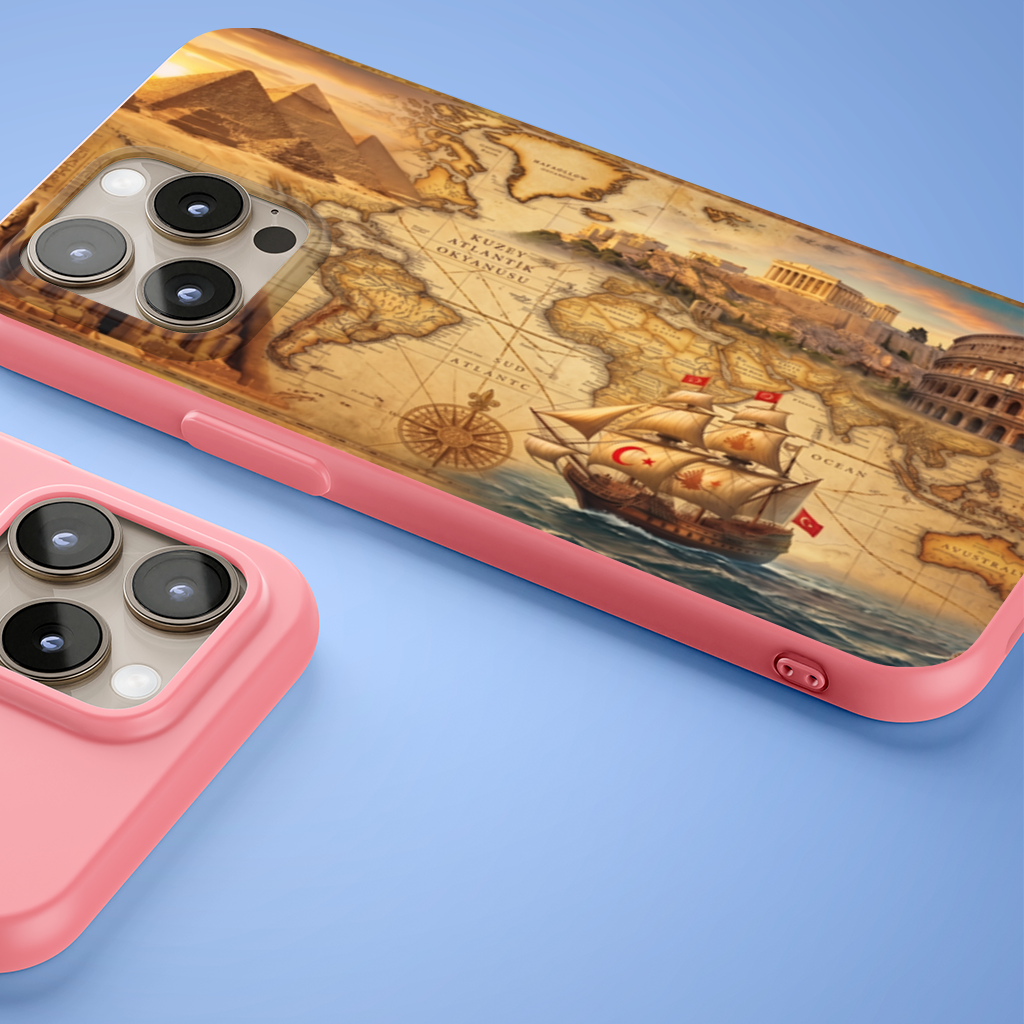 Retro World Map with Ancient Ruins Concept iPhone 15 Pro Max Case