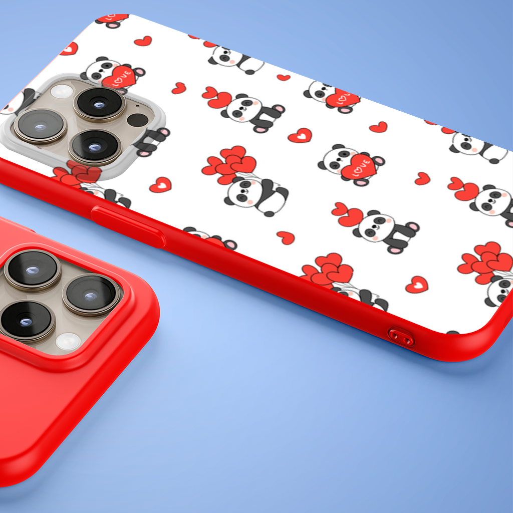 Cute Panda Valentines Day Love Heart Pattern Design iPhone 15 Pro Max Case