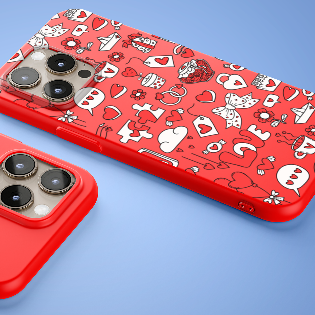 Valentines Day Doodle Love Heart Pattern Cute Design iPhone 15 Pro Max Case
