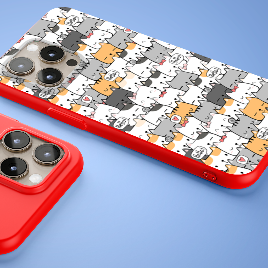 Cute Cartoon Cats Pattern with Speech Bubbles iPhone 15 Pro Max Case