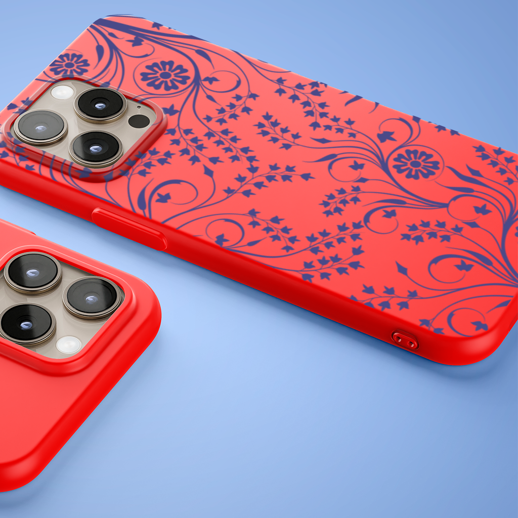 Blue White Vintage Floral Pattern iPhone 15 Pro Max Case
