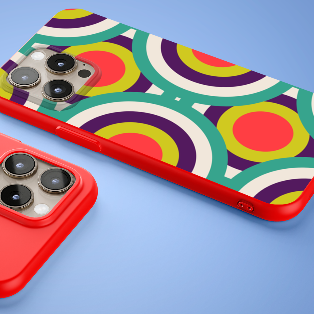 Geometrik Retro Daire Deseni Turkuaz Mor iPhone 15 Pro Max Kılıfı