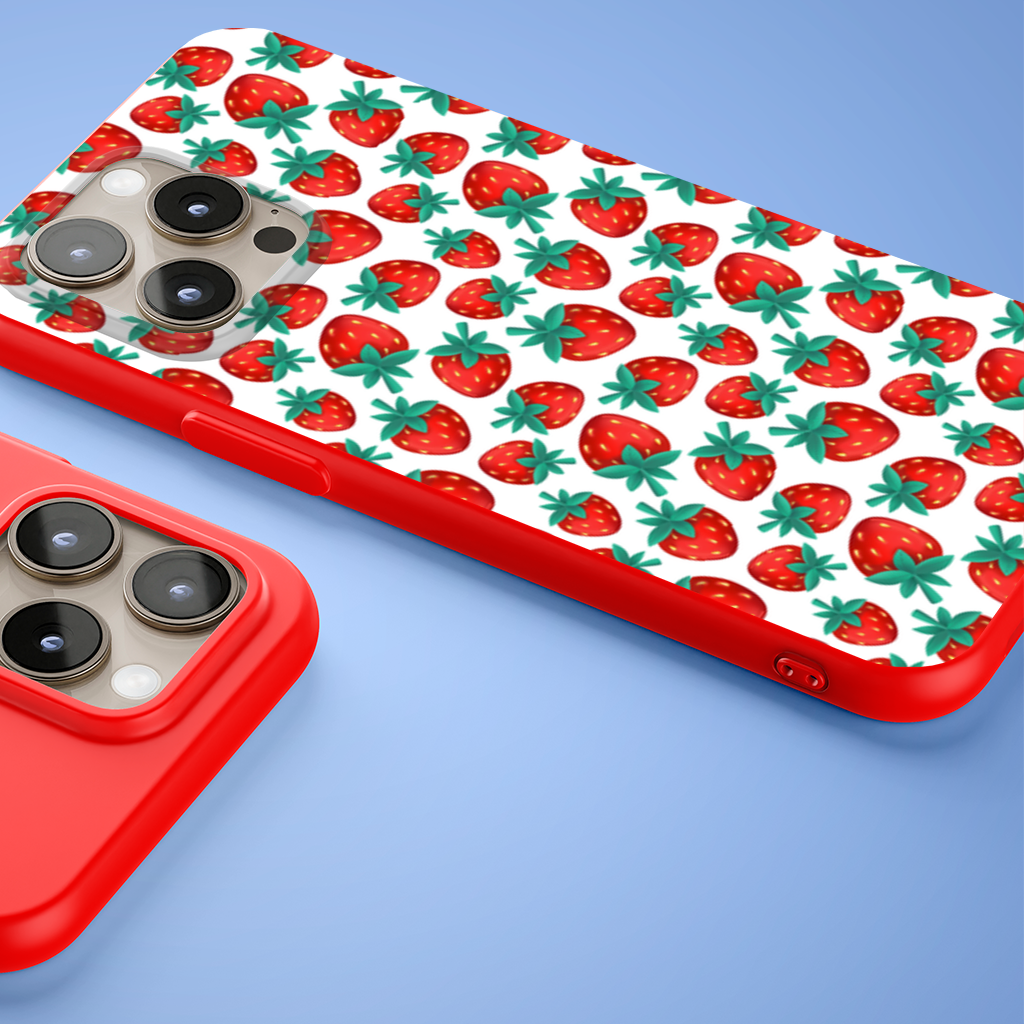 Vibrant Red Strawberry Summer Pattern iPhone 15 Pro Max Case