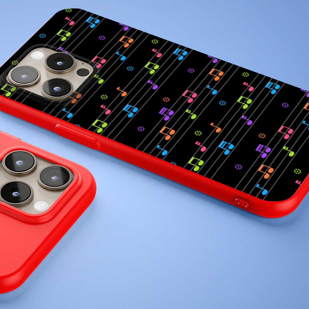 Vibrant Neon Music Notes and Rhythm Seamless Pattern iPhone 15 Pro Max Case