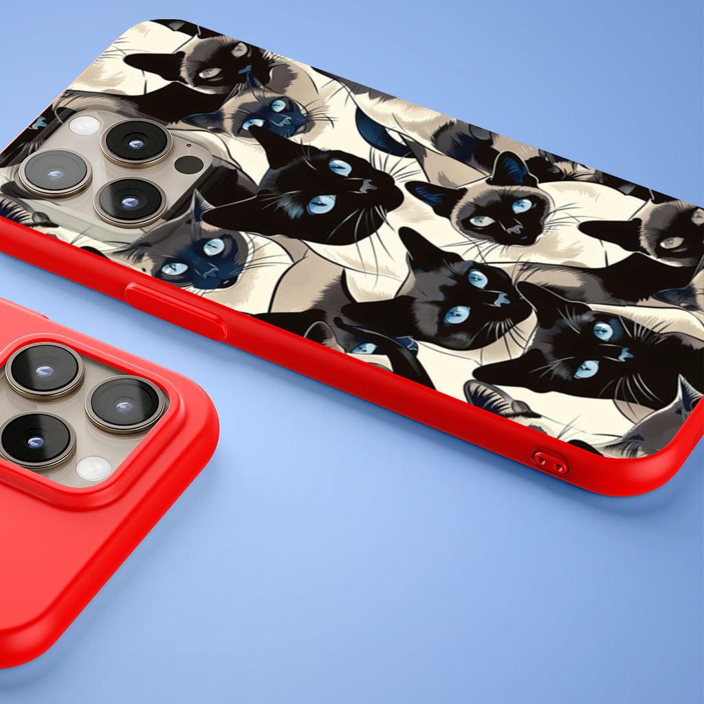 Blue Eyed Siamese Cat Elegant Illustration Pattern iPhone 15 Pro Max Case