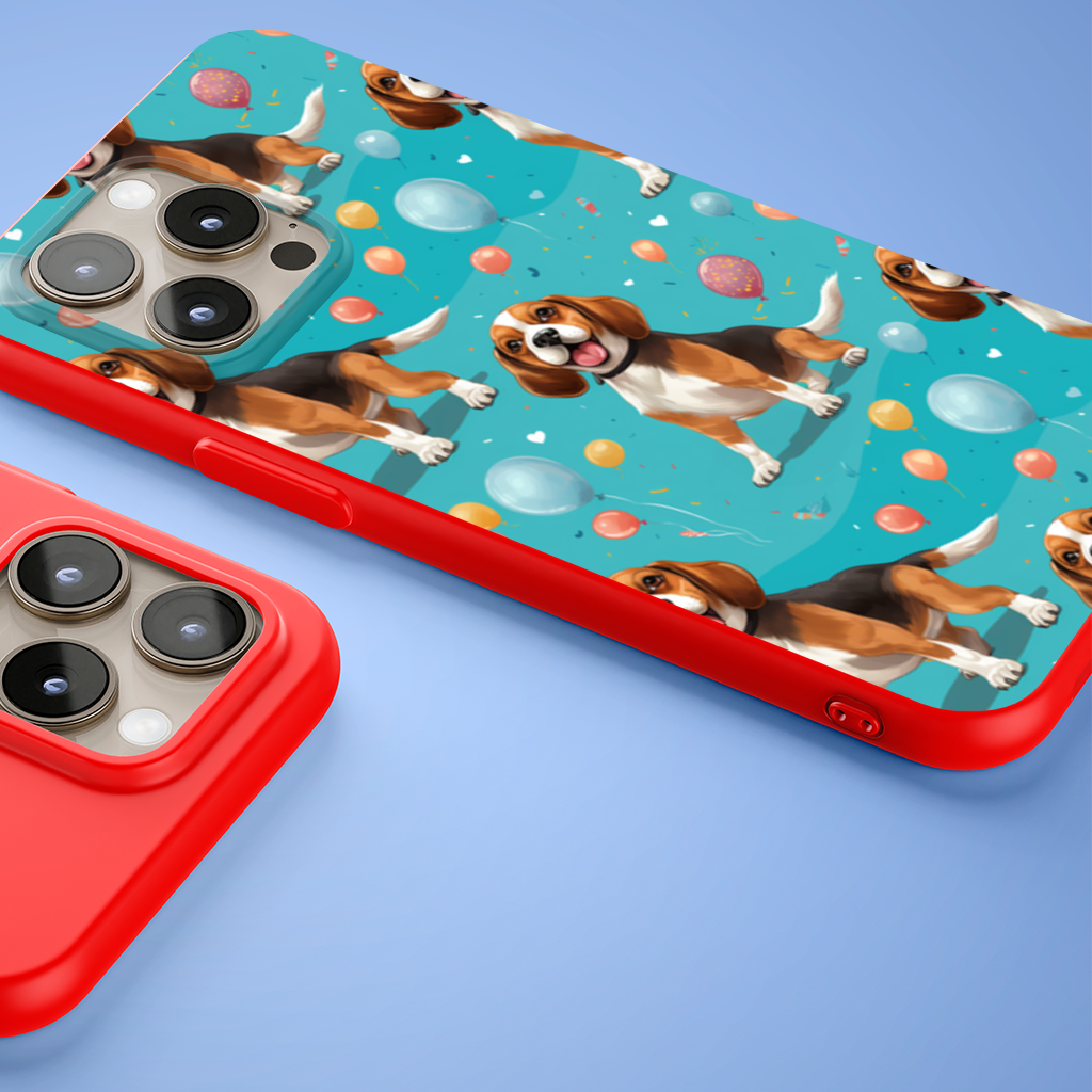 Cute Beagle Dog and Colorful Balloons Seamless Pattern iPhone 15 Pro Max Case