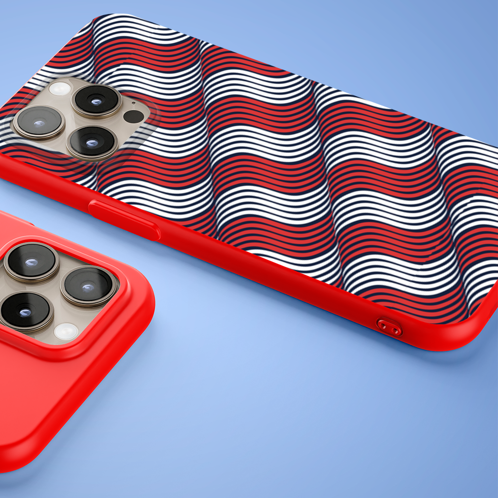Red and Navy Wavy Line Pattern iPhone 15 Pro Max Case