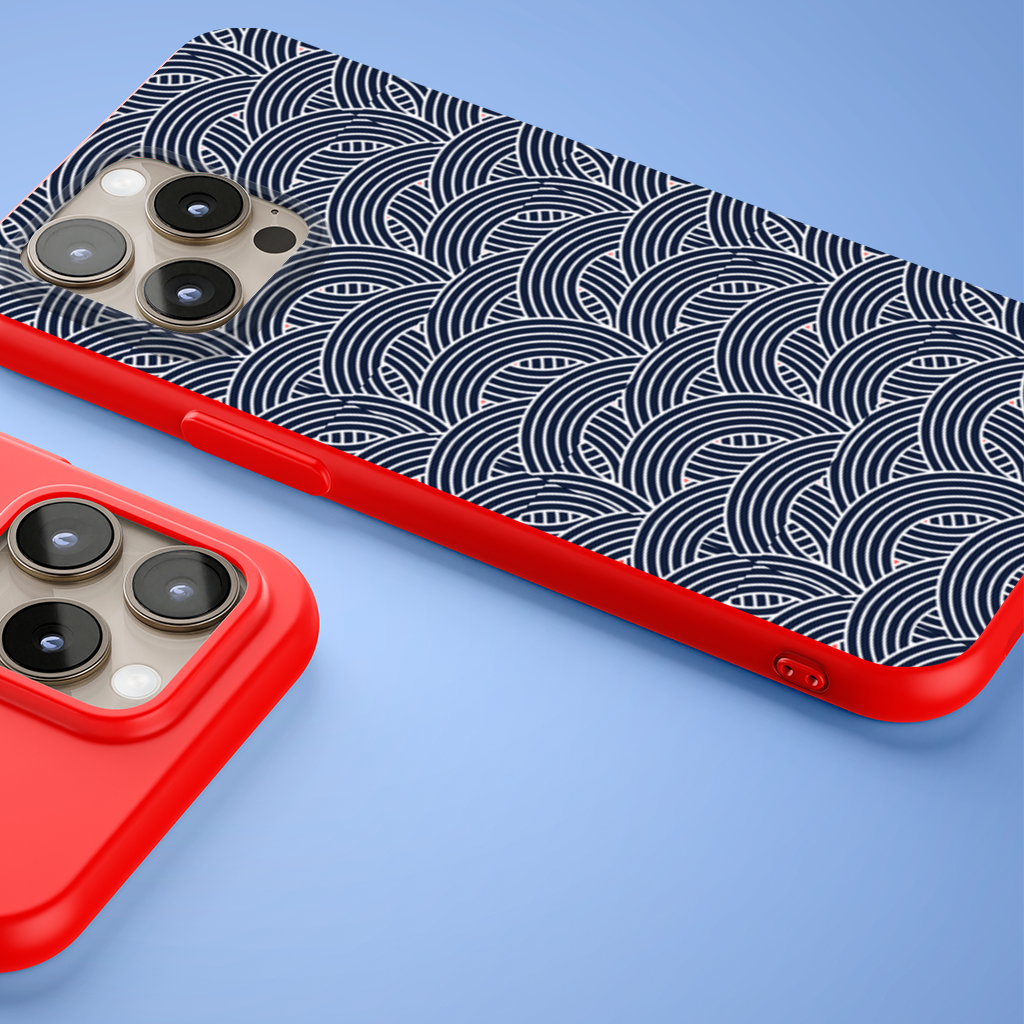 Navy and White Semi Circle Geometric Pattern iPhone 15 Pro Max Case