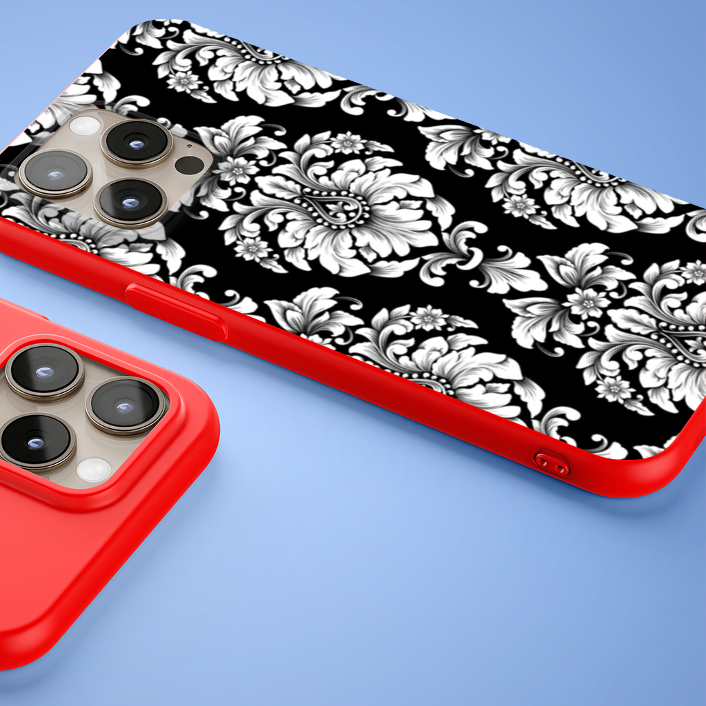Black and White Baroque Floral Pattern iPhone 15 Pro Max Case