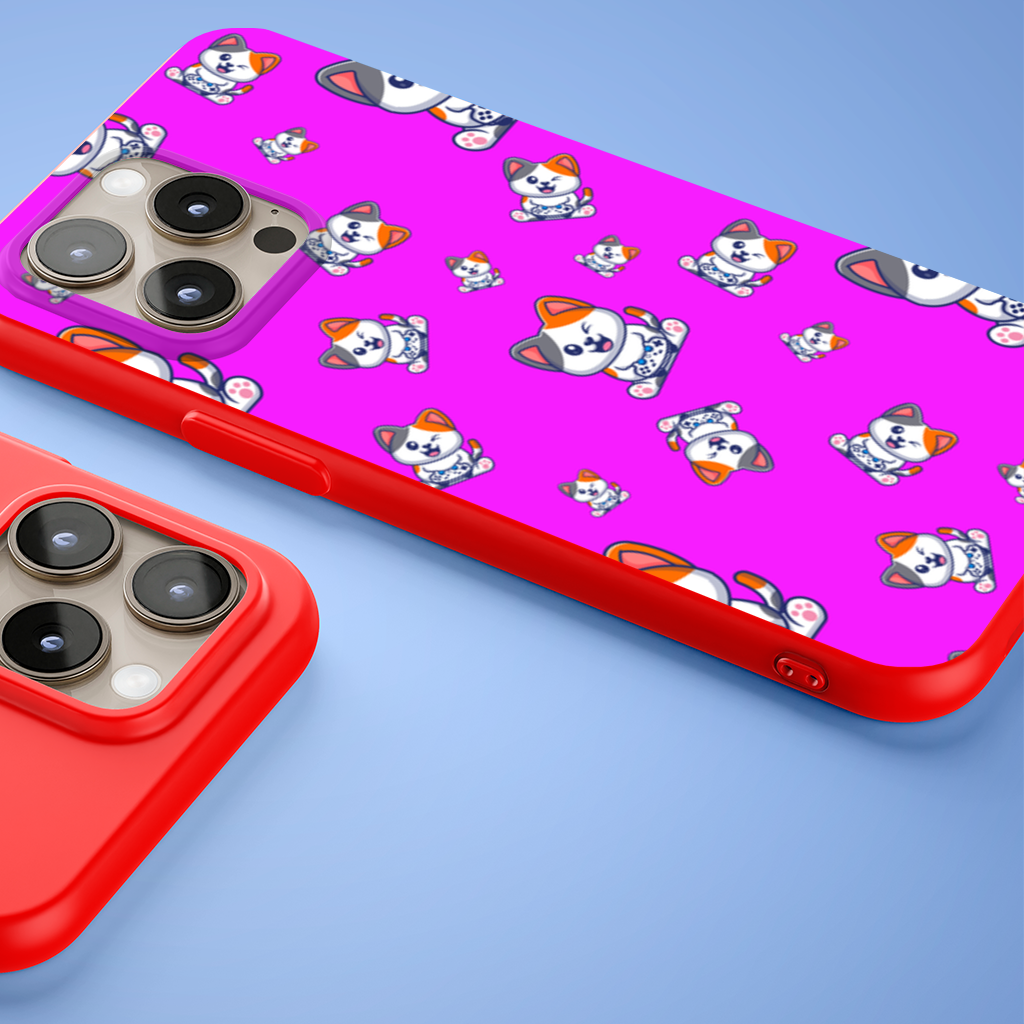 Cute Cartoon Cat Pattern on Pink Background iPhone 15 Pro Max Case