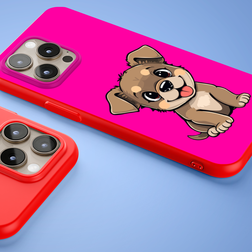 Cute Dog Illustration on Pink Background iPhone 15 Pro Max Case