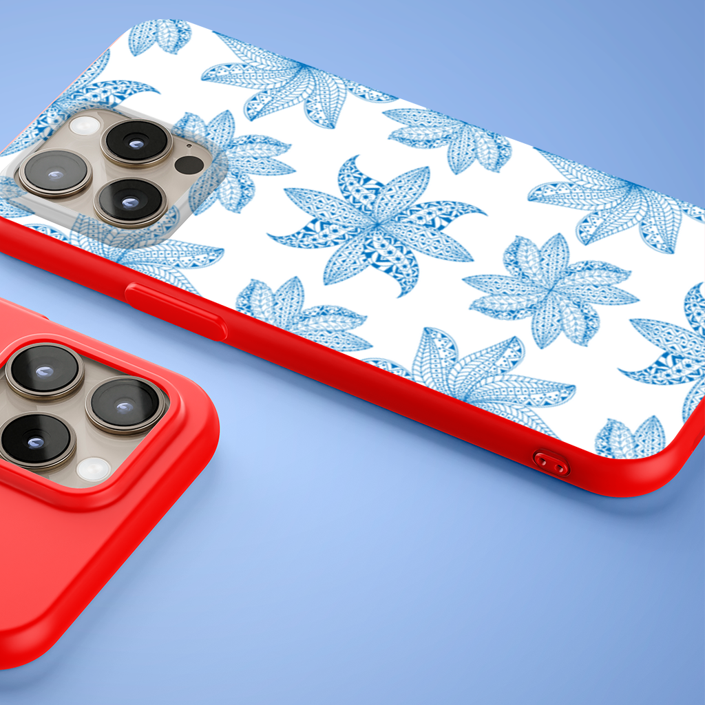 Blue Mandala Floral and Leaf Zentangle Pattern iPhone 15 Pro Max Case
