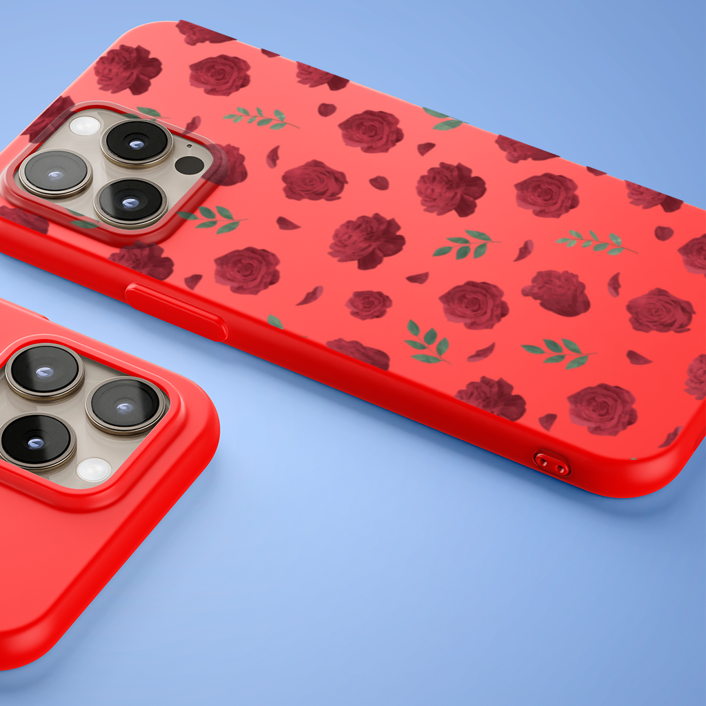Red Rose and Leaf Romantic Seamless Pattern iPhone 15 Pro Max Case