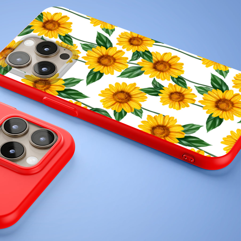 Vibrant Yellow Sunflower and Green Leaf Pattern Illustration iPhone 15 Pro Max Case