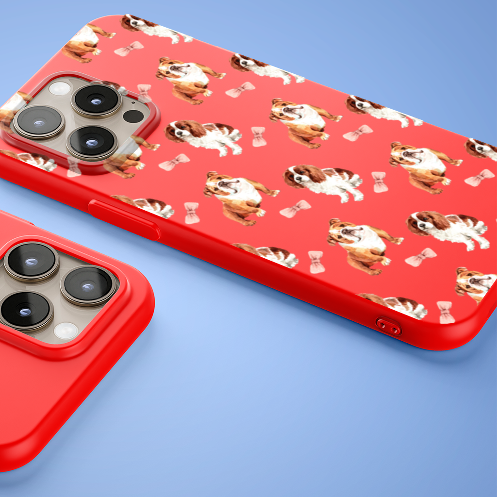 Watercolor English Bulldog and Cavalier Puppy Pattern iPhone 15 Pro Max Case