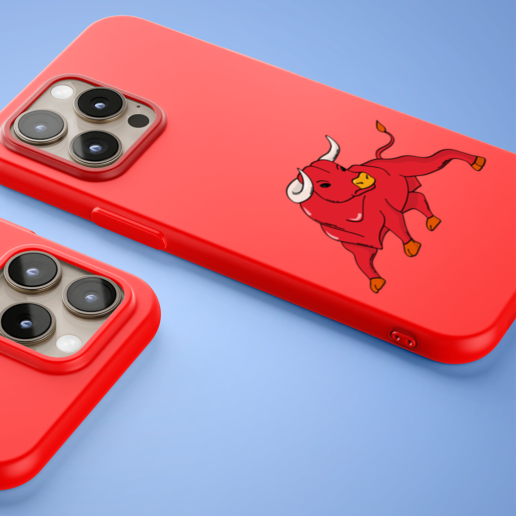 İspanyol Boğası Kırmızı Matador Tarzı Güçlü Boğa İllüstrasyonu iPhone 15 Pro Max Kılıfı