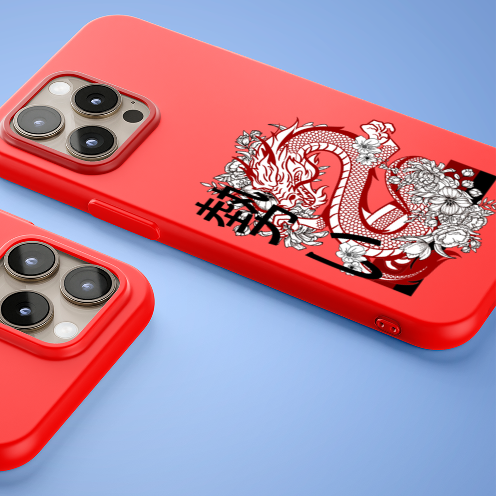 Japanese Dragon with Floral Design iPhone 15 Pro Max Case