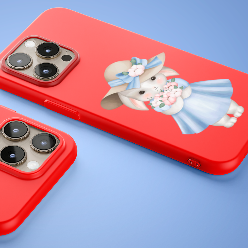 Cute Bunny with Hat Holding Flowers iPhone 15 Pro Max Case
