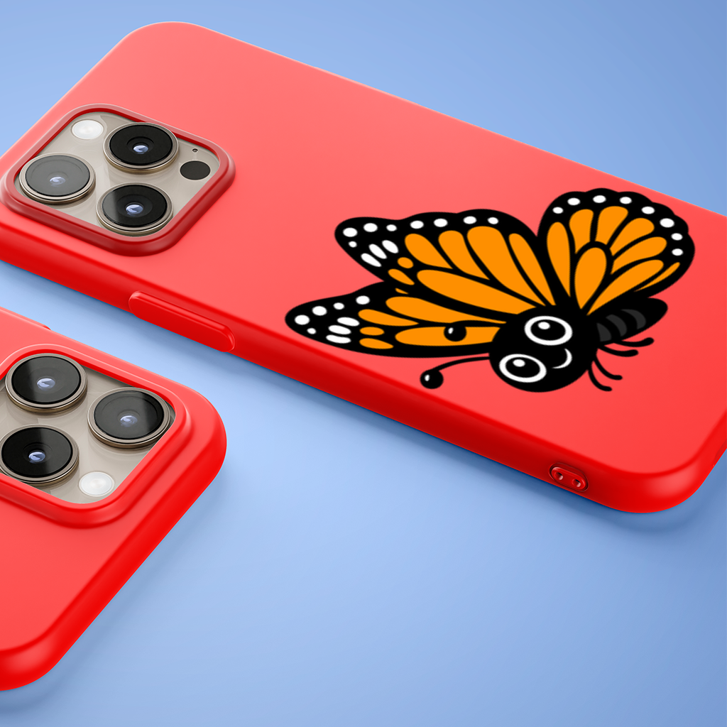 Smiling Orange Monarch Butterfly Character iPhone 15 Pro Max Case